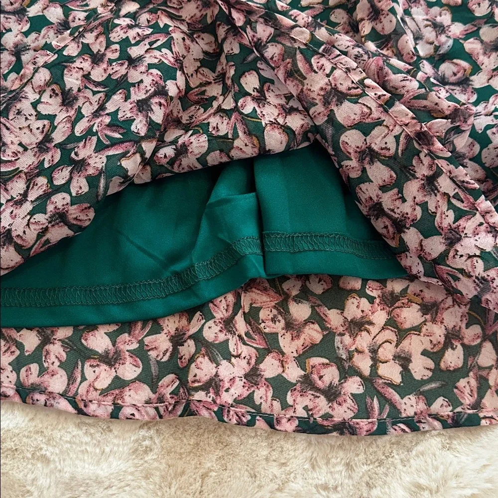 Lulu's Emerald Green and Pink Floral Dress, M - Picture 5 of 13